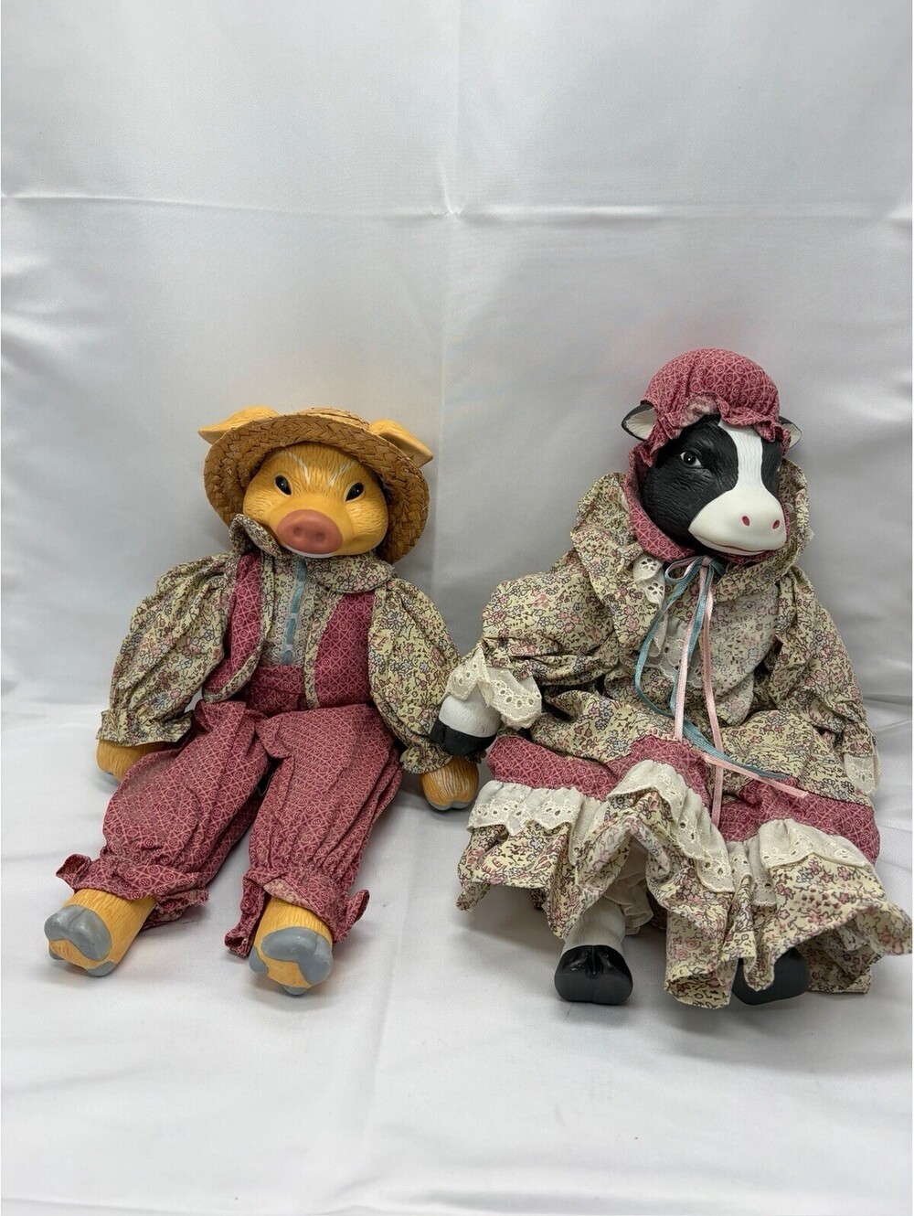 Vintage 90s Porcelain Pig & Cow Dolls TLToys House of LLoyd